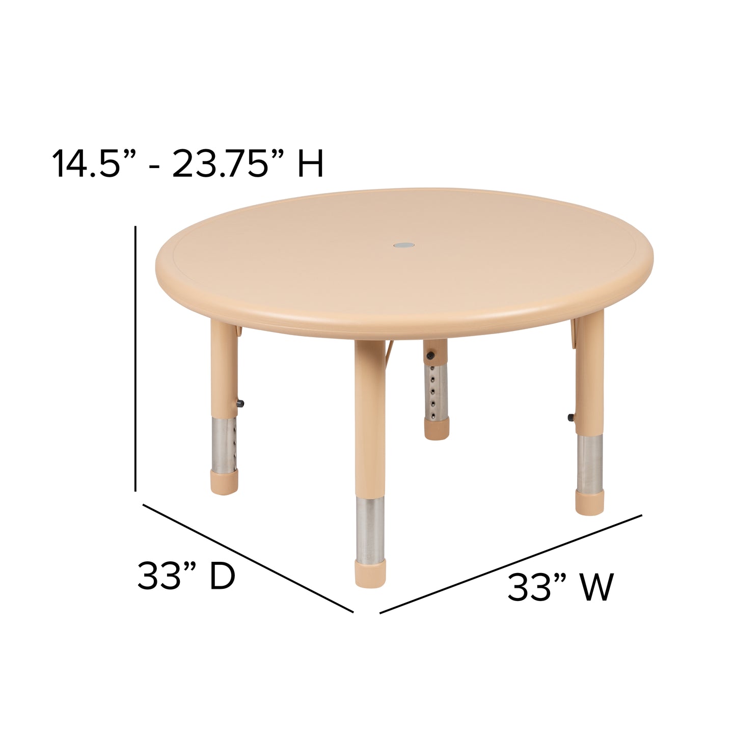 Wren 33" Round Natural Plastic Height Adjustable Activity Table Natural