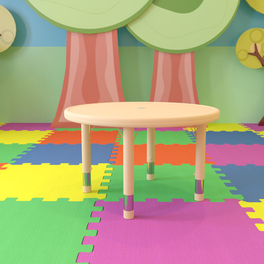Wren 33" Round Natural Plastic Height Adjustable Activity Table Natural YU-YCX-007-2-ROUND-TBL-NAT-GG