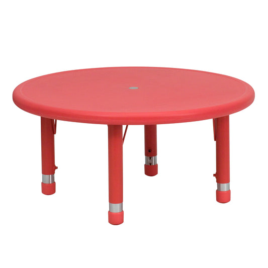 Wren 33'' Round Red Plastic Height Adjustable Activity Table Red YU-YCX-007-2-ROUND-TBL-RED-GG