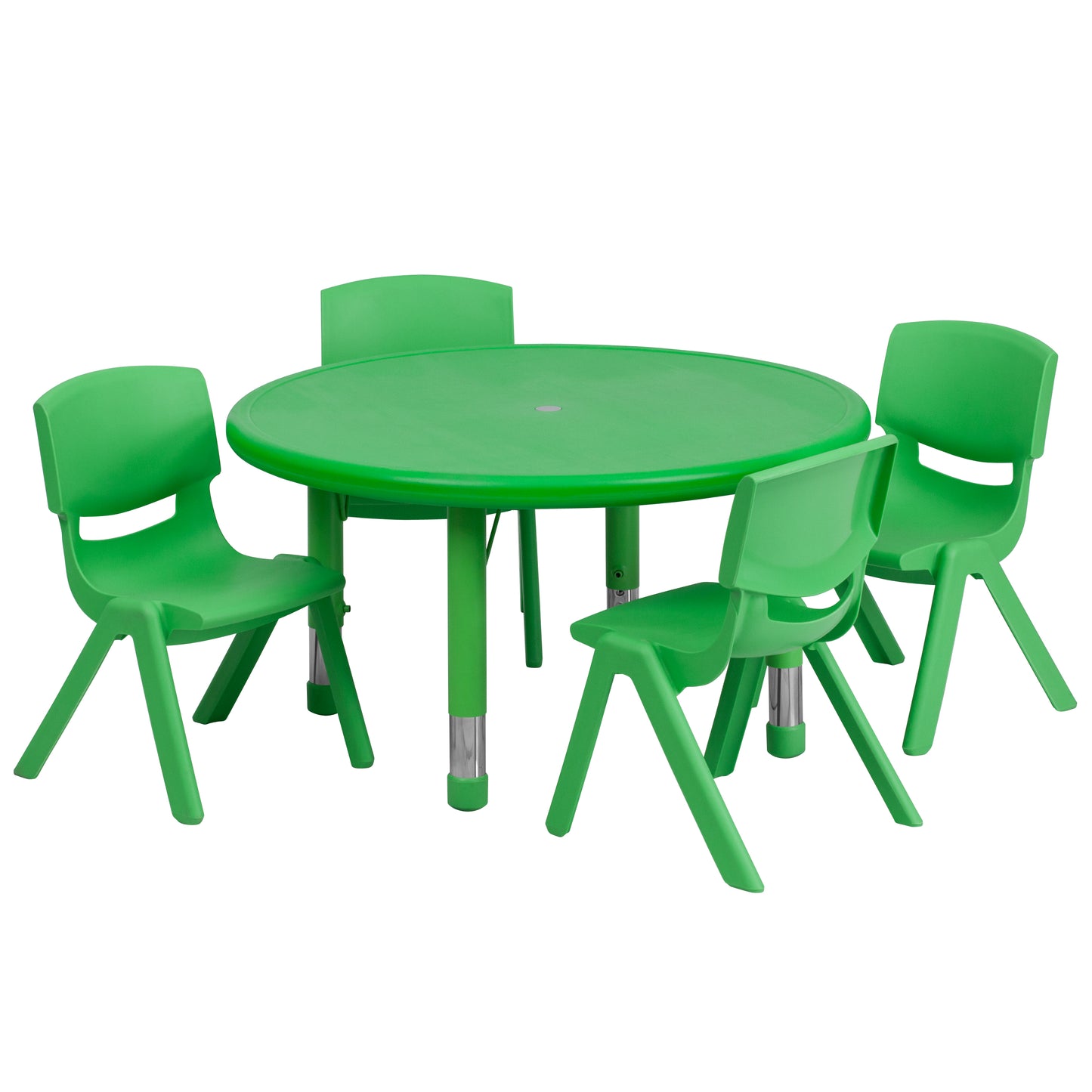Emmy 33'' Round Green Plastic Height Adjustable Activity Table Set with 4 Chairs Green