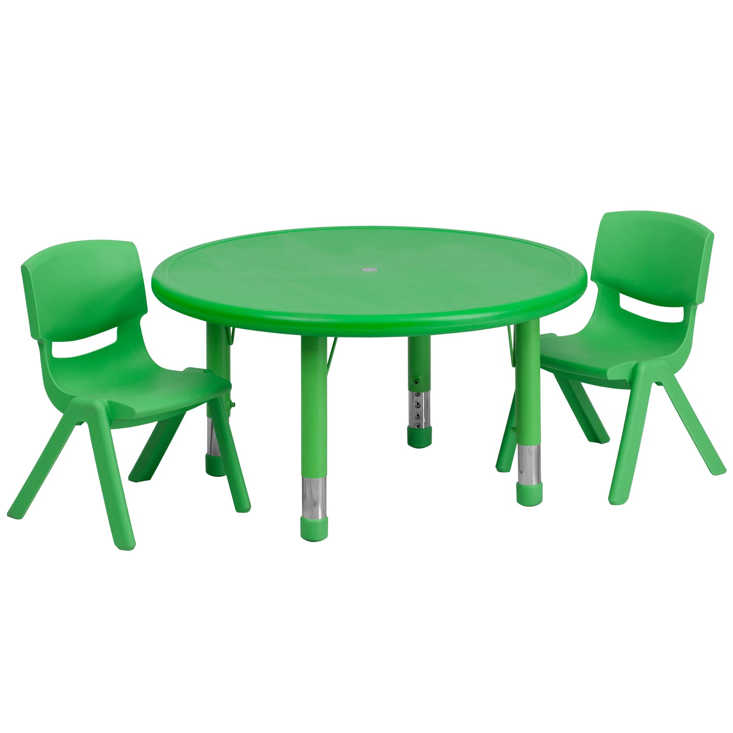 Emmy 33'' Round Green Plastic Height Adjustable Activity Table Set with 2 Chairs Green
