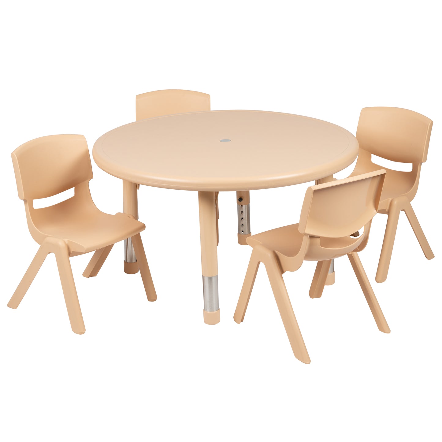 Emmy 33" Round Natural Plastic Height Adjustable Activity Table Set with 4 Chairs Natural
