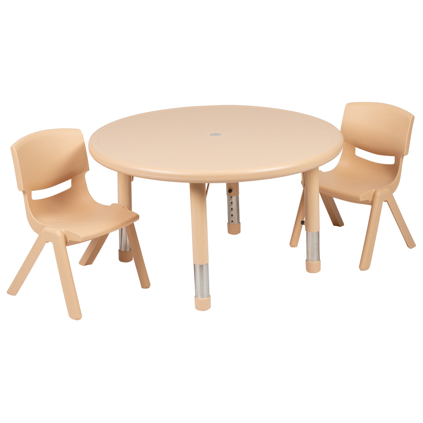 Emmy 33" Round Natural Plastic Height Adjustable Activity Table Set with 2 Chairs Natural YU-YCX-0073-2-ROUND-TBL-NAT-R-GG