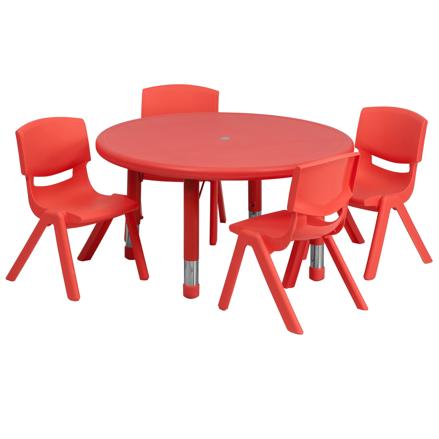Emmy 33'' Round Red Plastic Height Adjustable Activity Table Set with 4 Chairs Red