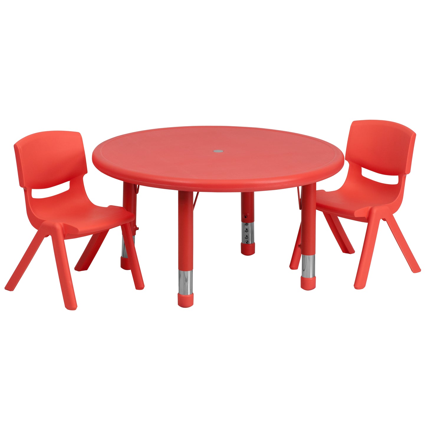 Emmy 33'' Round Red Plastic Height Adjustable Activity Table Set with 2 Chairs Red