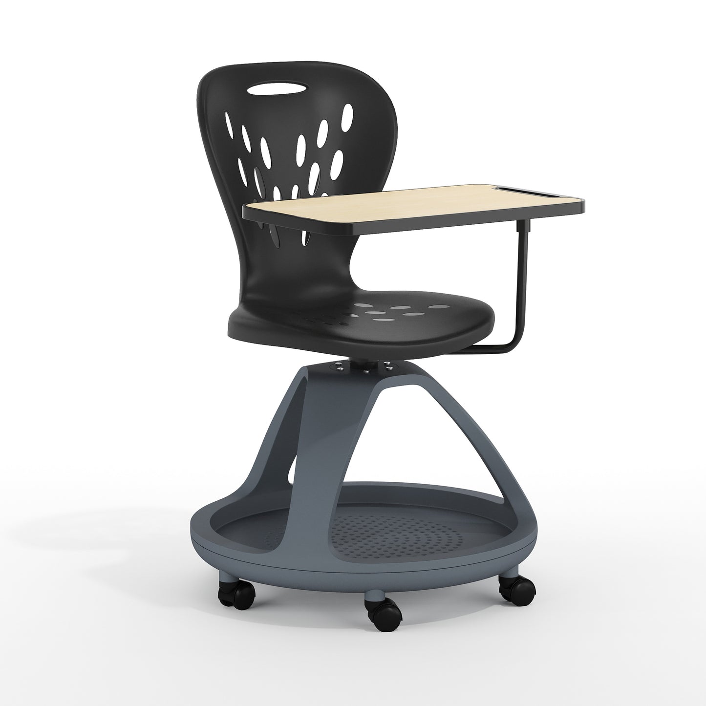 Laikyn Black Mobile Desk Chair with 360 Degree Tablet Rotation and Under Seat Storage Cubby Black