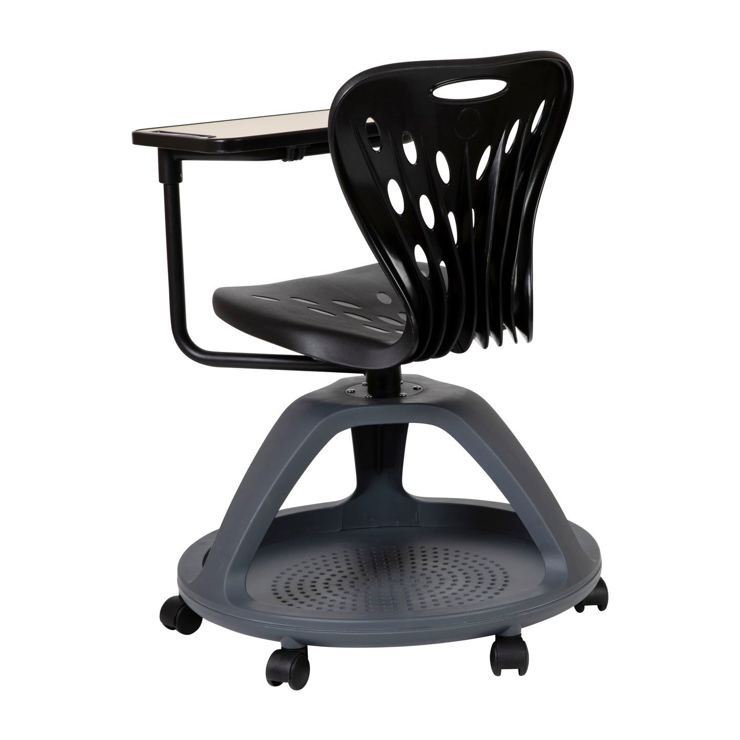Laikyn Black Mobile Desk Chair with 360 Degree Tablet Rotation and Under Seat Storage Cubby Black