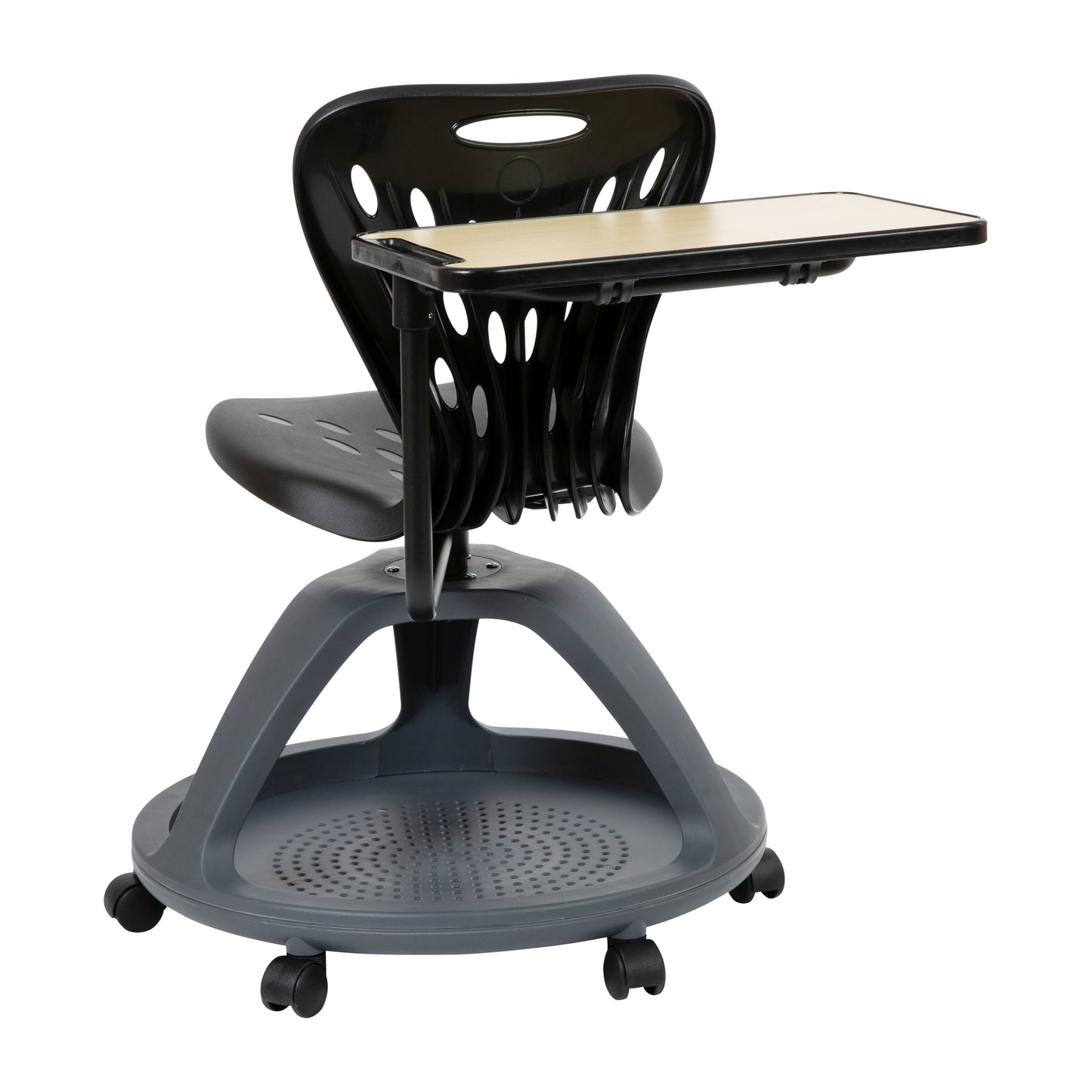 Laikyn Black Mobile Desk Chair with 360 Degree Tablet Rotation and Under Seat Storage Cubby Black