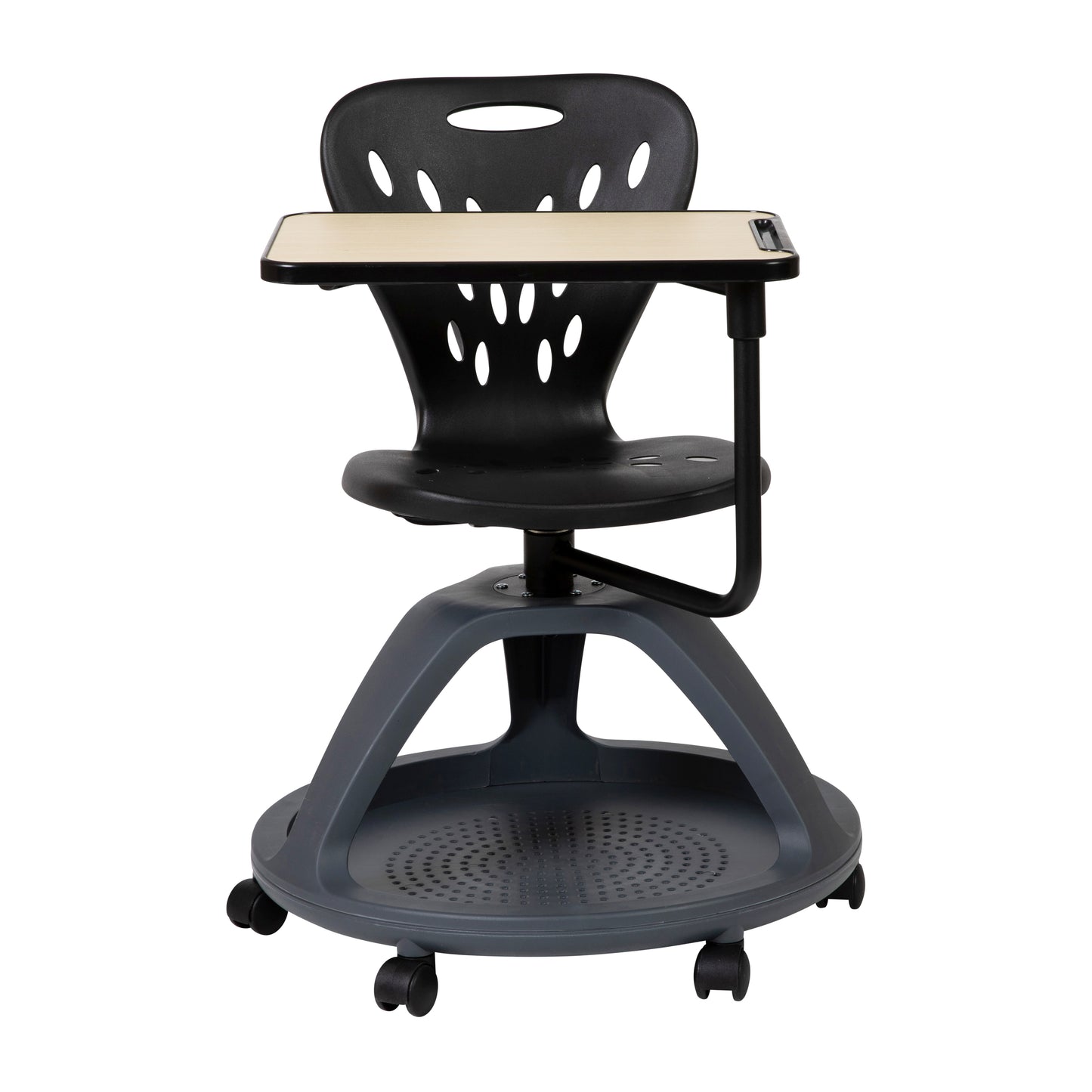 Laikyn Black Mobile Desk Chair with 360 Degree Tablet Rotation and Under Seat Storage Cubby Black