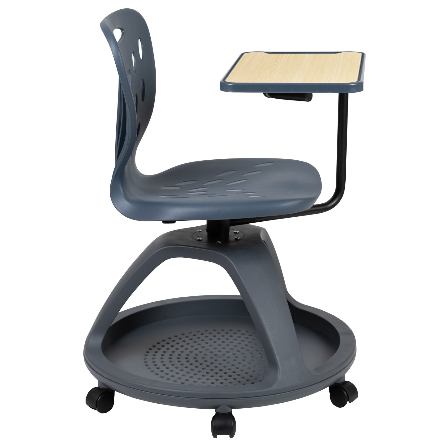 Laikyn Dark Gray Mobile Desk Chair with 360 Degree Tablet Rotation and Under Seat Storage Cubby Dark Gray