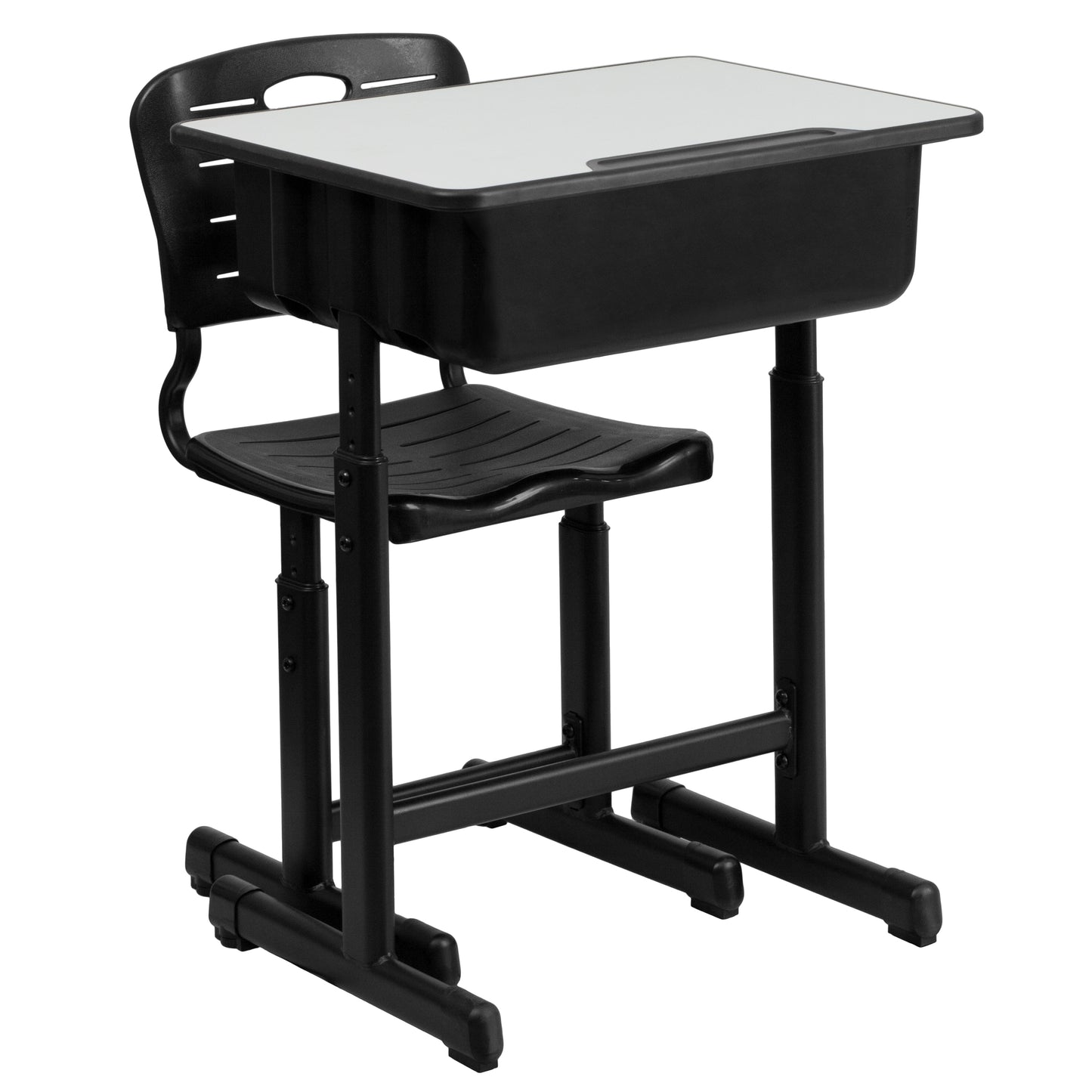 Nila Adjustable Height Student Desk and Chair with Black Pedestal Frame Grey