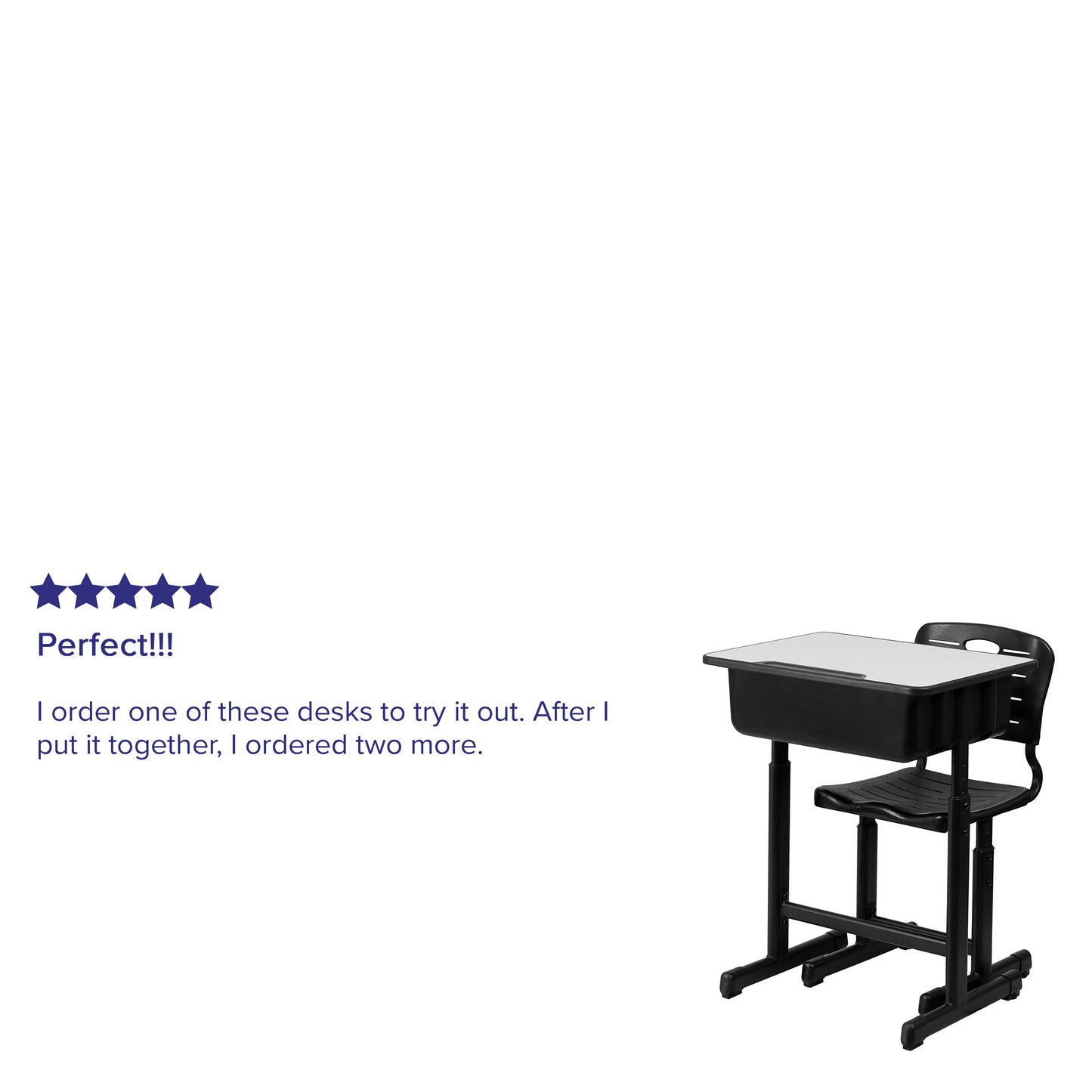 Nila Adjustable Height Student Desk and Chair with Black Pedestal Frame Grey