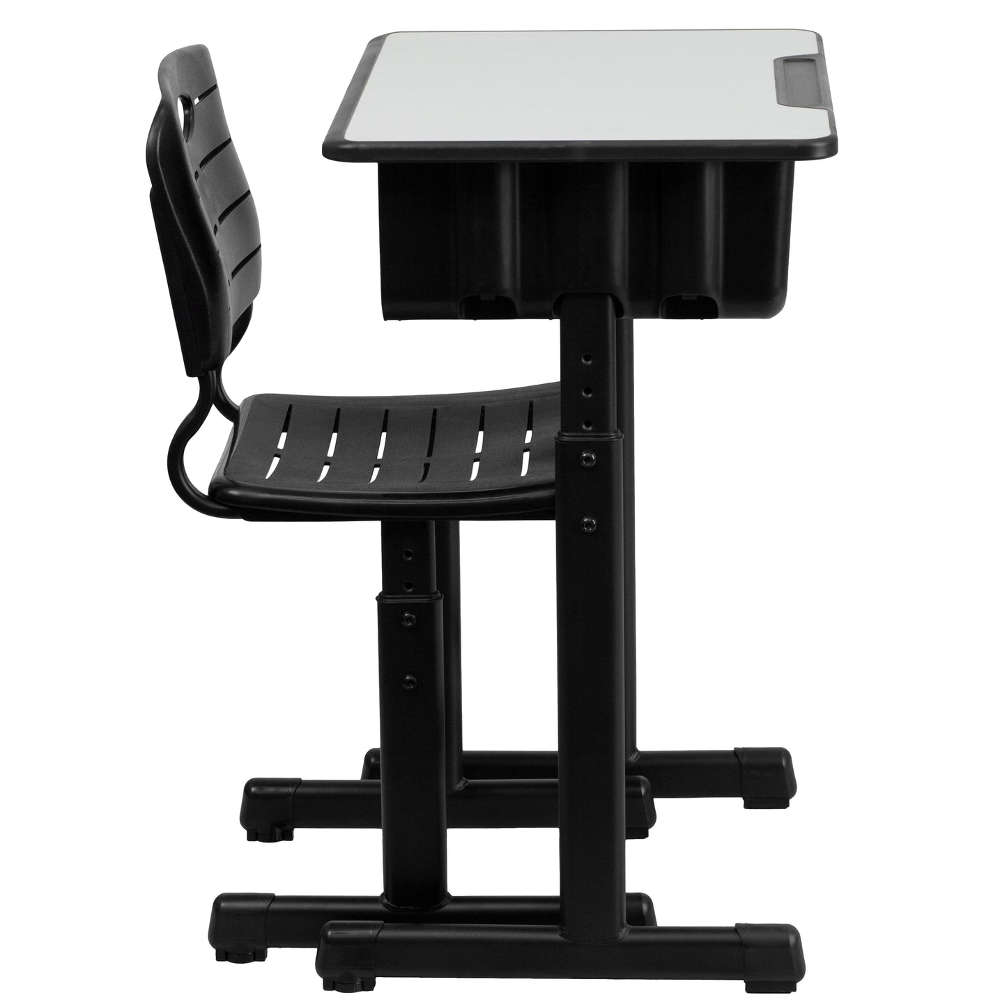 Nila Adjustable Height Student Desk and Chair with Black Pedestal Frame Grey