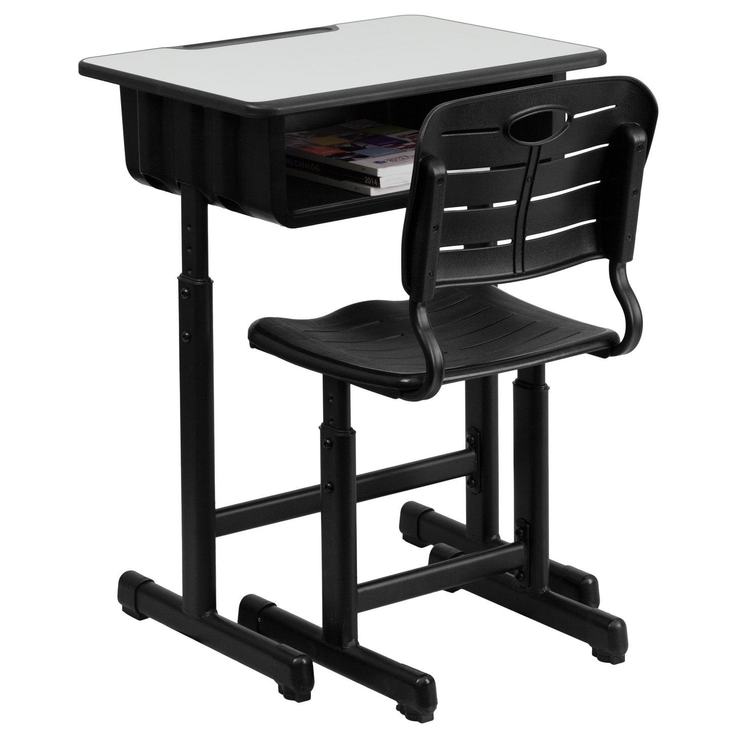 Nila Adjustable Height Student Desk and Chair with Black Pedestal Frame Grey