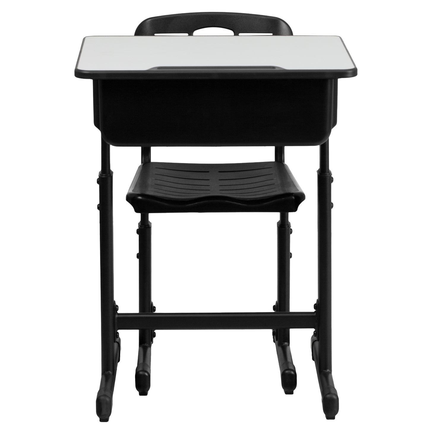 Nila Adjustable Height Student Desk and Chair with Black Pedestal Frame Grey