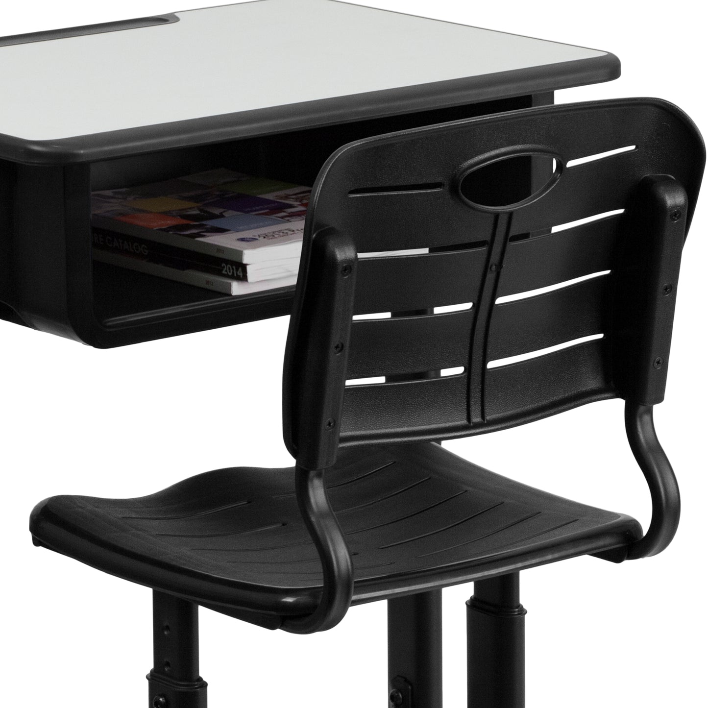 Nila Adjustable Height Student Desk and Chair with Black Pedestal Frame Grey