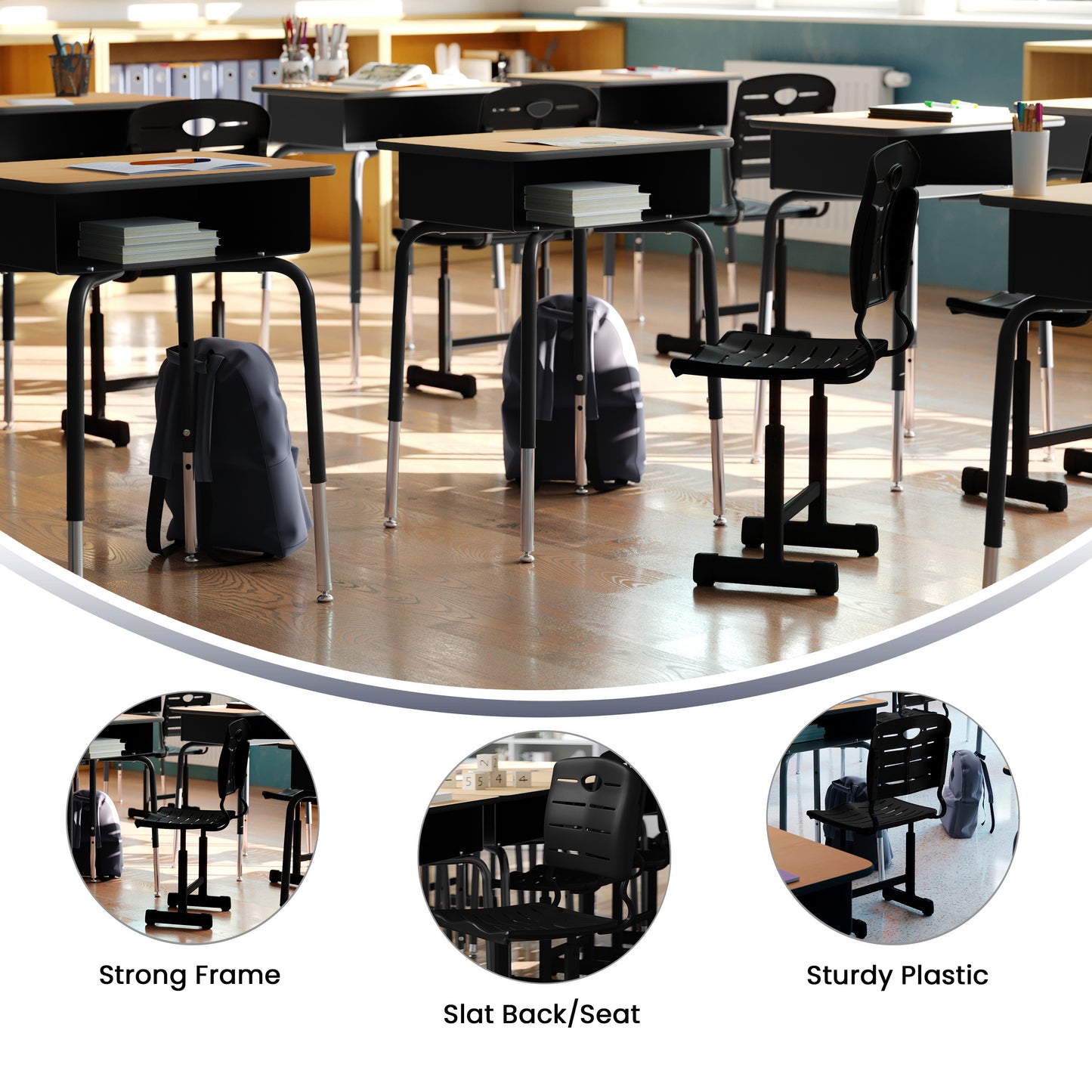 Nila Adjustable Height Black Student Chair with Black Pedestal Frame for School, Classroom, Remote Learning Black YU-YCX-09010-GG
