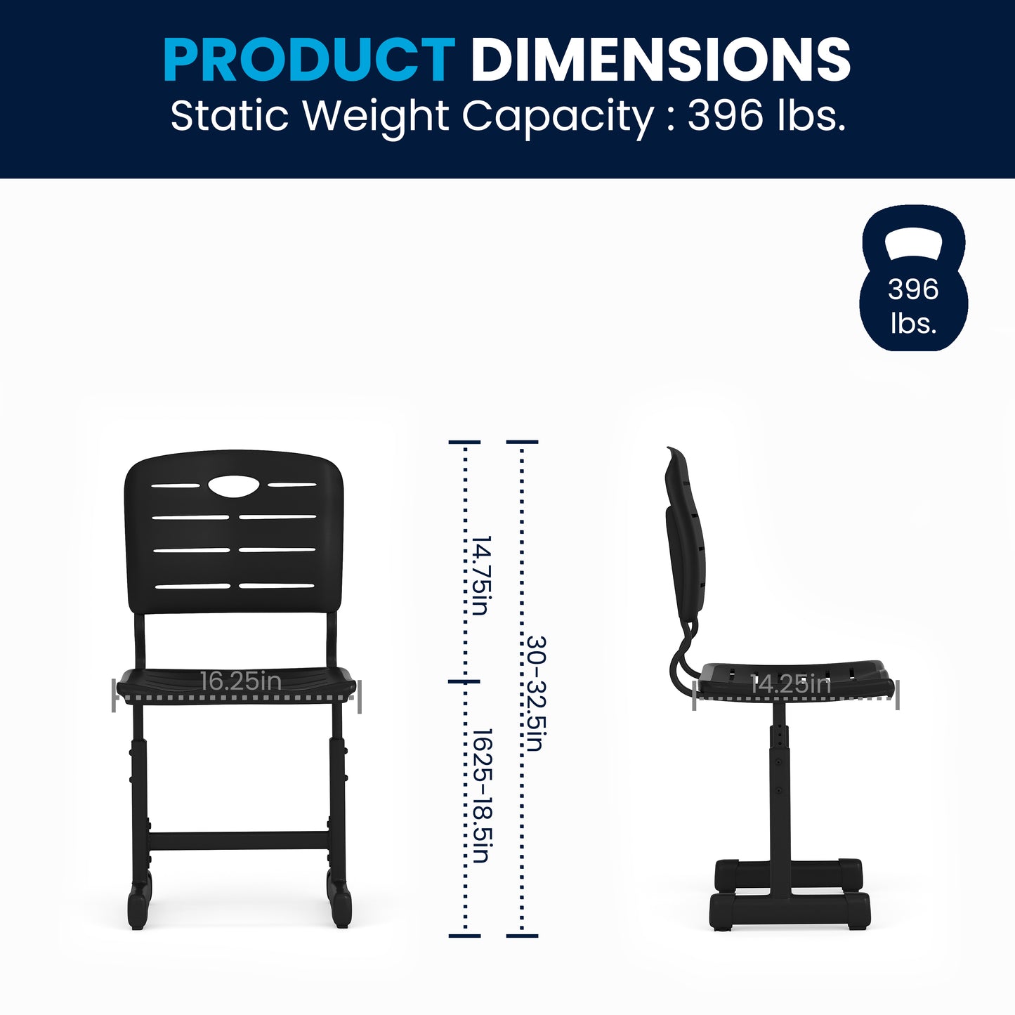 Nila Adjustable Height Black Student Chair with Black Pedestal Frame for School, Classroom, Remote Learning Black YU-YCX-09010-GG