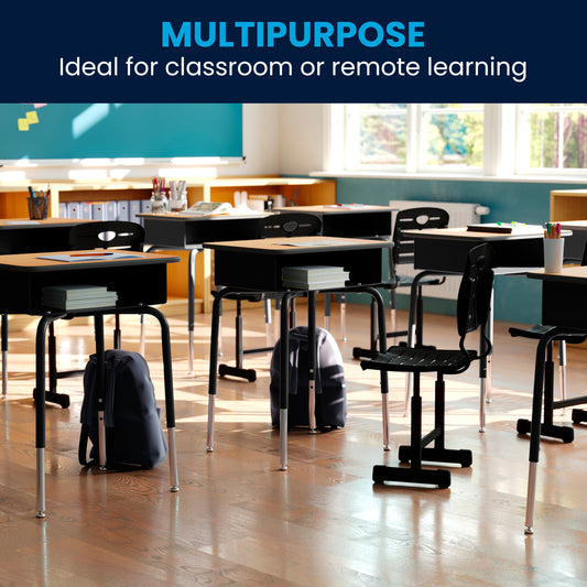 Nila Adjustable Height Black Student Chair with Black Pedestal Frame for School, Classroom, Remote Learning Black