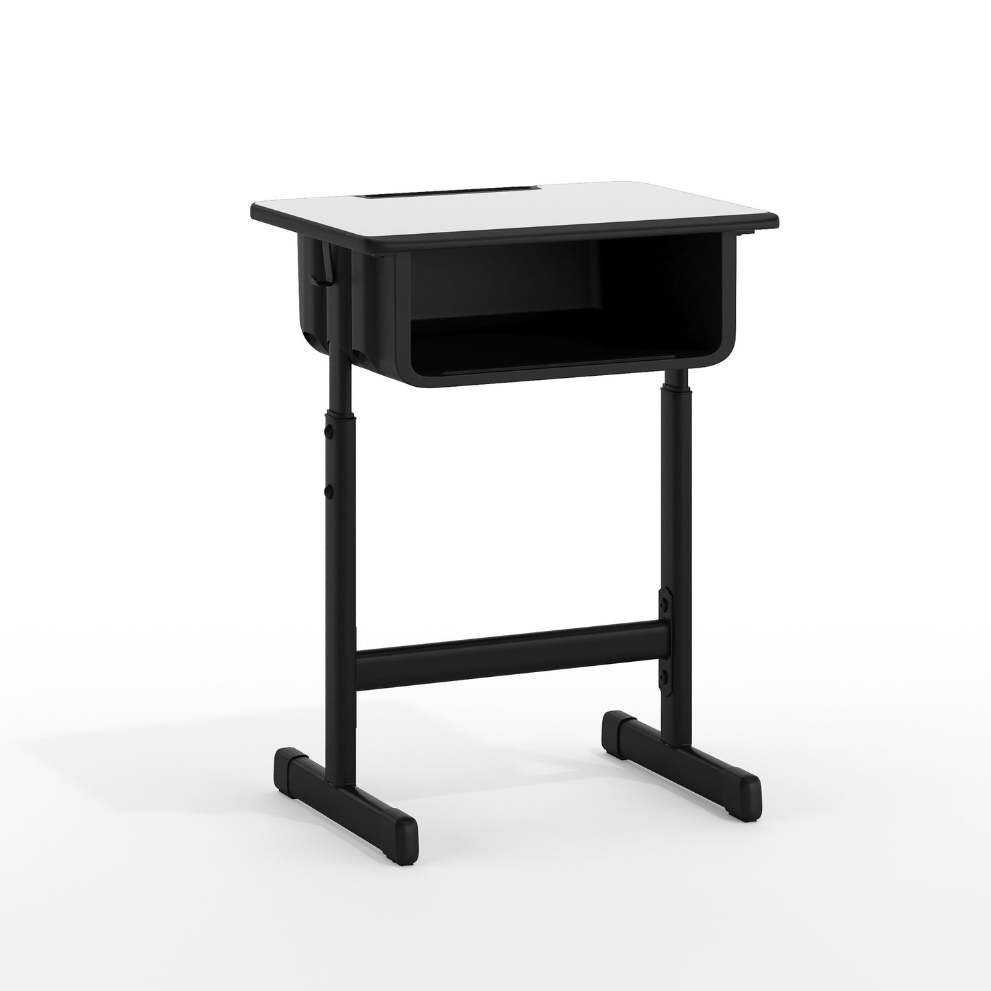 Billie Student Desk with Grey Top and Adjustable Height Black Pedestal Frame Grey