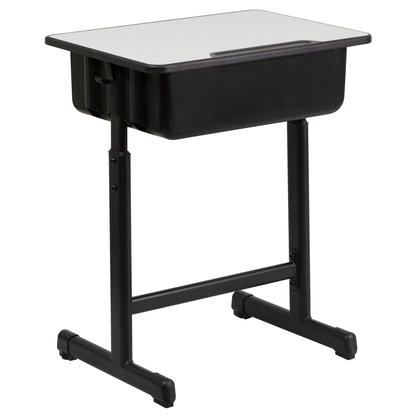 Billie Student Desk with Grey Top and Adjustable Height Black Pedestal Frame Grey