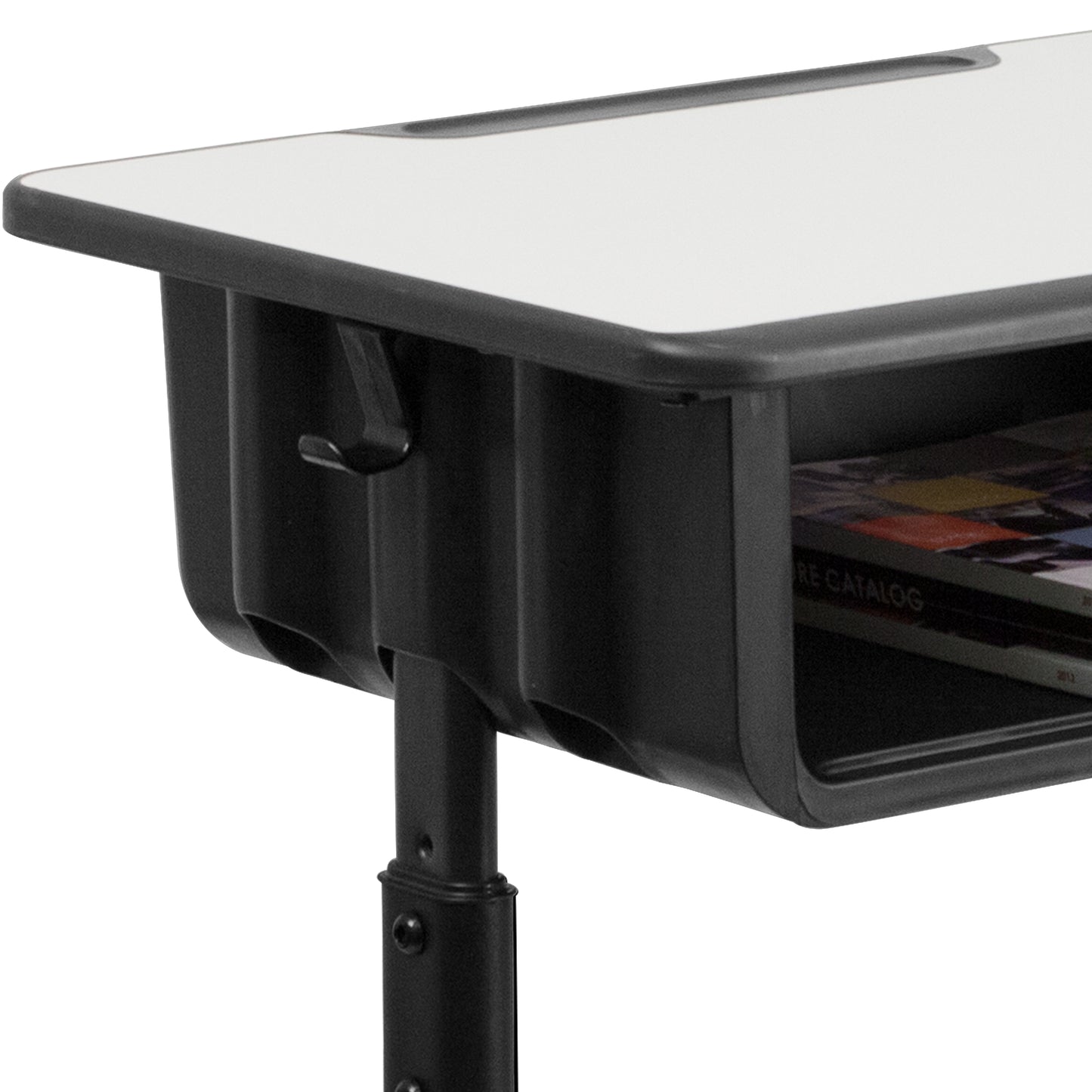 Billie Student Desk with Grey Top and Adjustable Height Black Pedestal Frame Grey