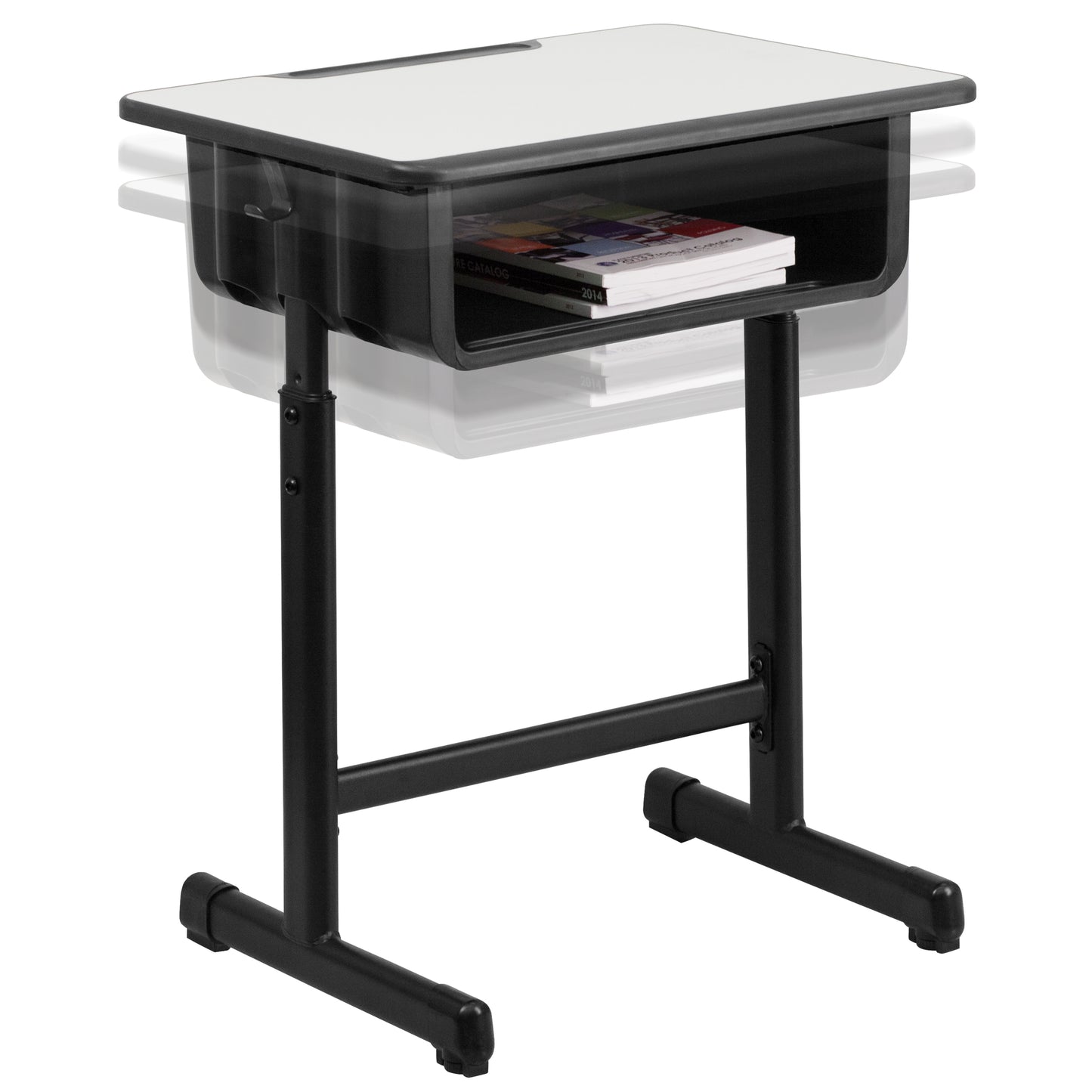 Billie Student Desk with Grey Top and Adjustable Height Black Pedestal Frame Grey