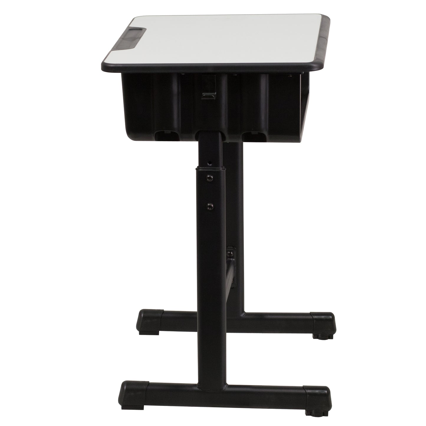 Billie Student Desk with Grey Top and Adjustable Height Black Pedestal Frame Grey
