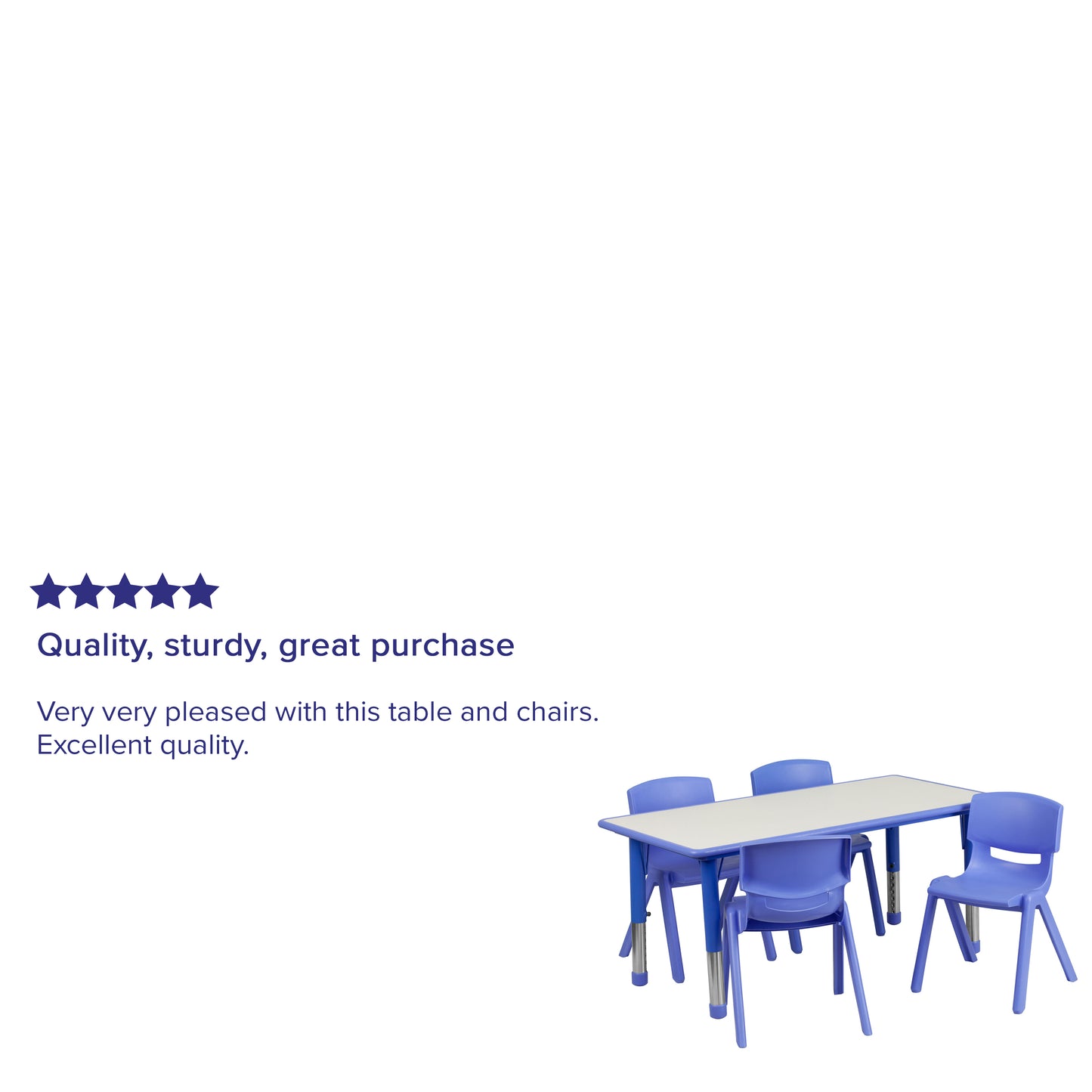 Emmy Adjustable Kids Activity Table Set – 23.6" x 47.25" Blue/Gray Plastic Table with 4 Blue Chairs – Classroom & Daycare Table for Toddlers & Kids Blue