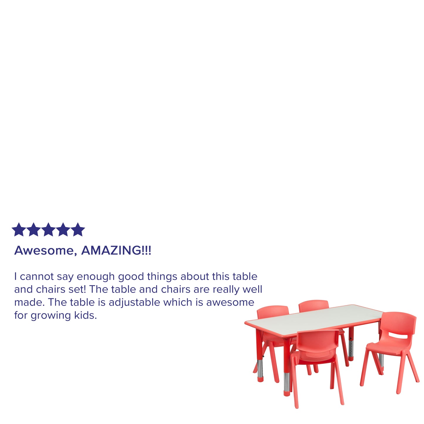 Emmy Adjustable Kids Activity Table Set – 23.6" x 47.25" Red/Gray Plastic Table with 4 Red Chairs – Classroom & Daycare Table for Toddlers & Kids Red