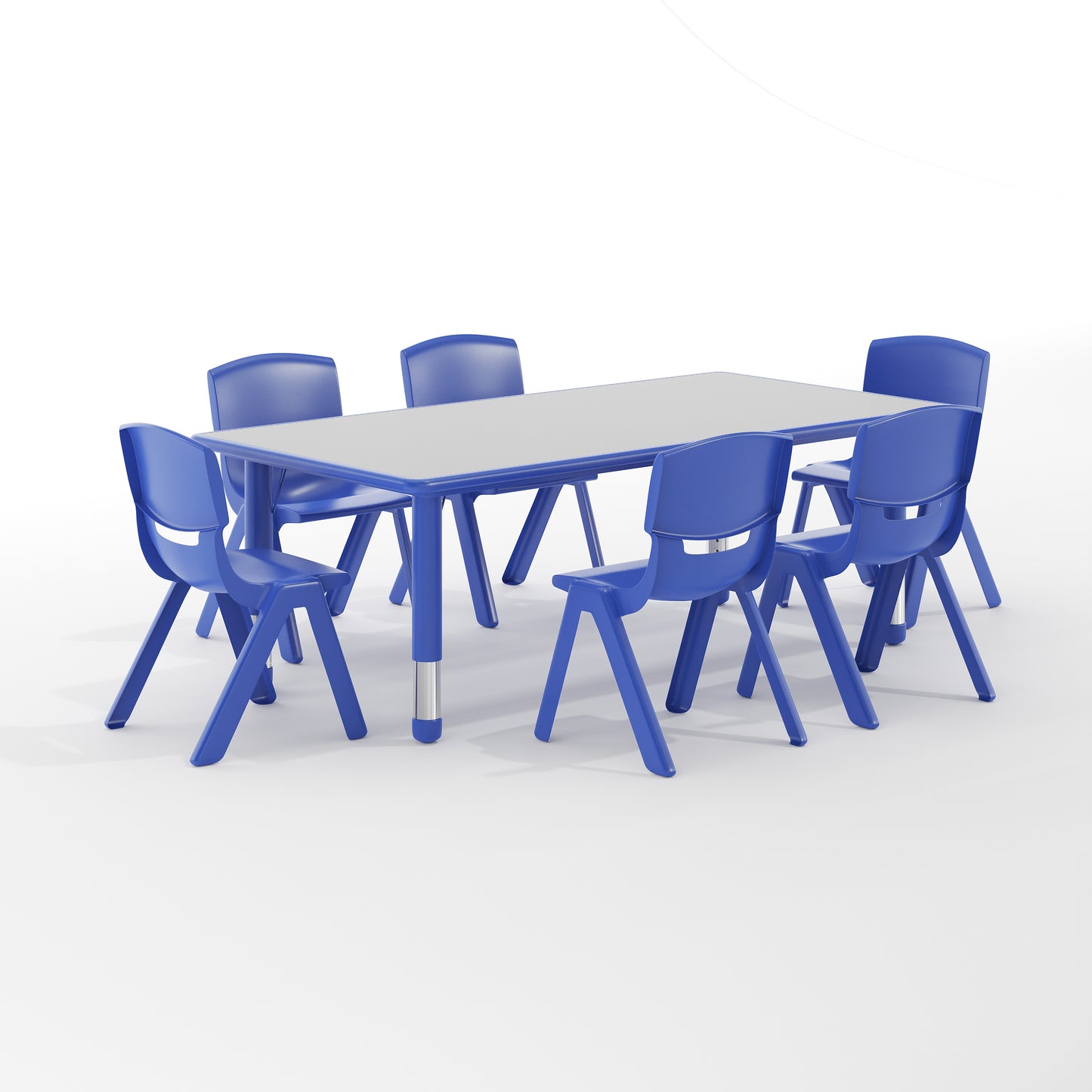 Emmy Adjustable Kids Activity Table Set – 23.6" x 47.25" Blue/Gray Plastic Table with 6 Blue Chairs – Classroom & Daycare Table for Toddlers & Kids Blue