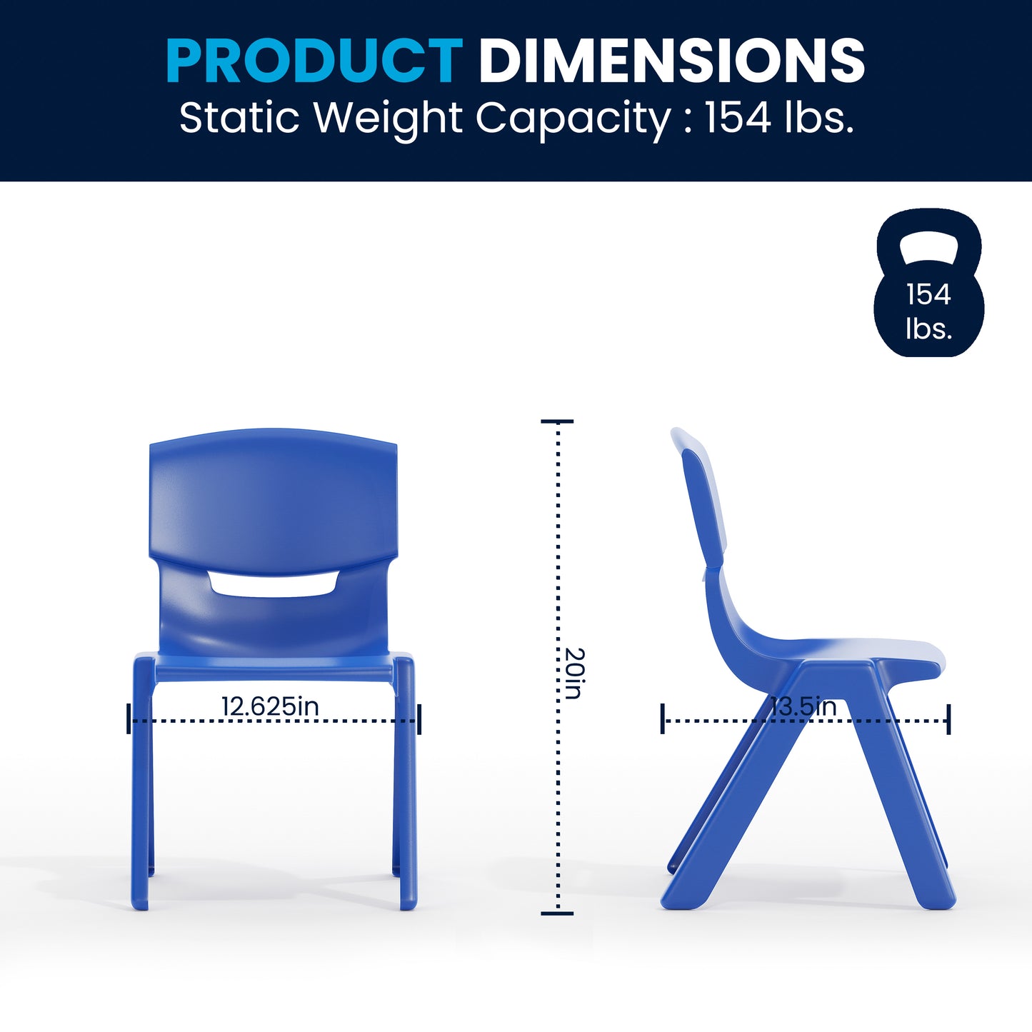 Emmy Adjustable Kids Activity Table Set – 23.6" x 47.25" Blue/Gray Plastic Table with 6 Blue Chairs – Classroom & Daycare Table for Toddlers & Kids Blue