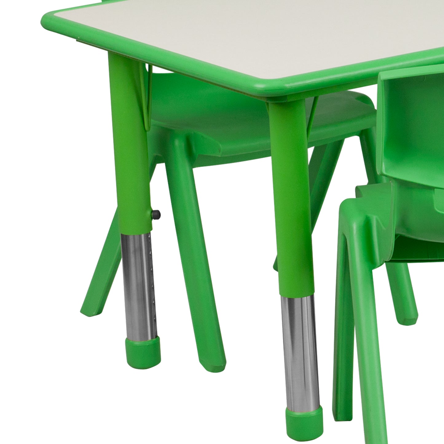 Emmy Adjustable Kids Activity Table Set – 23.6" x 47.25" Green/Gray Plastic Table with 6 Green Chairs – Classroom & Daycare Table for Toddlers & Kids Green
