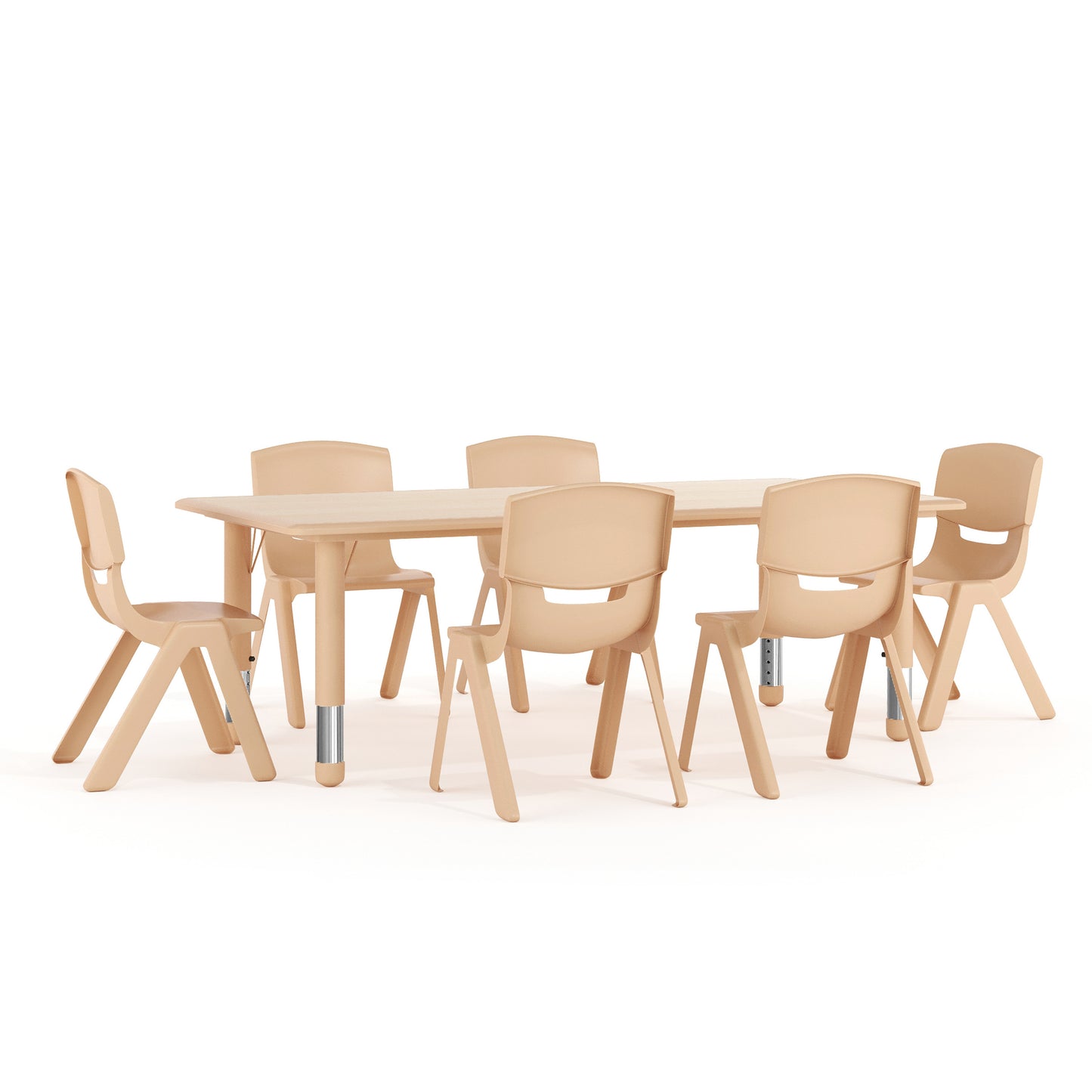 Emmy Adjustable Kids Activity Table Set – 23.6" x 47.25" Natural Plastic Table with 6 Natural Chairs – Classroom & Daycare Table for Toddlers & Kids Natural