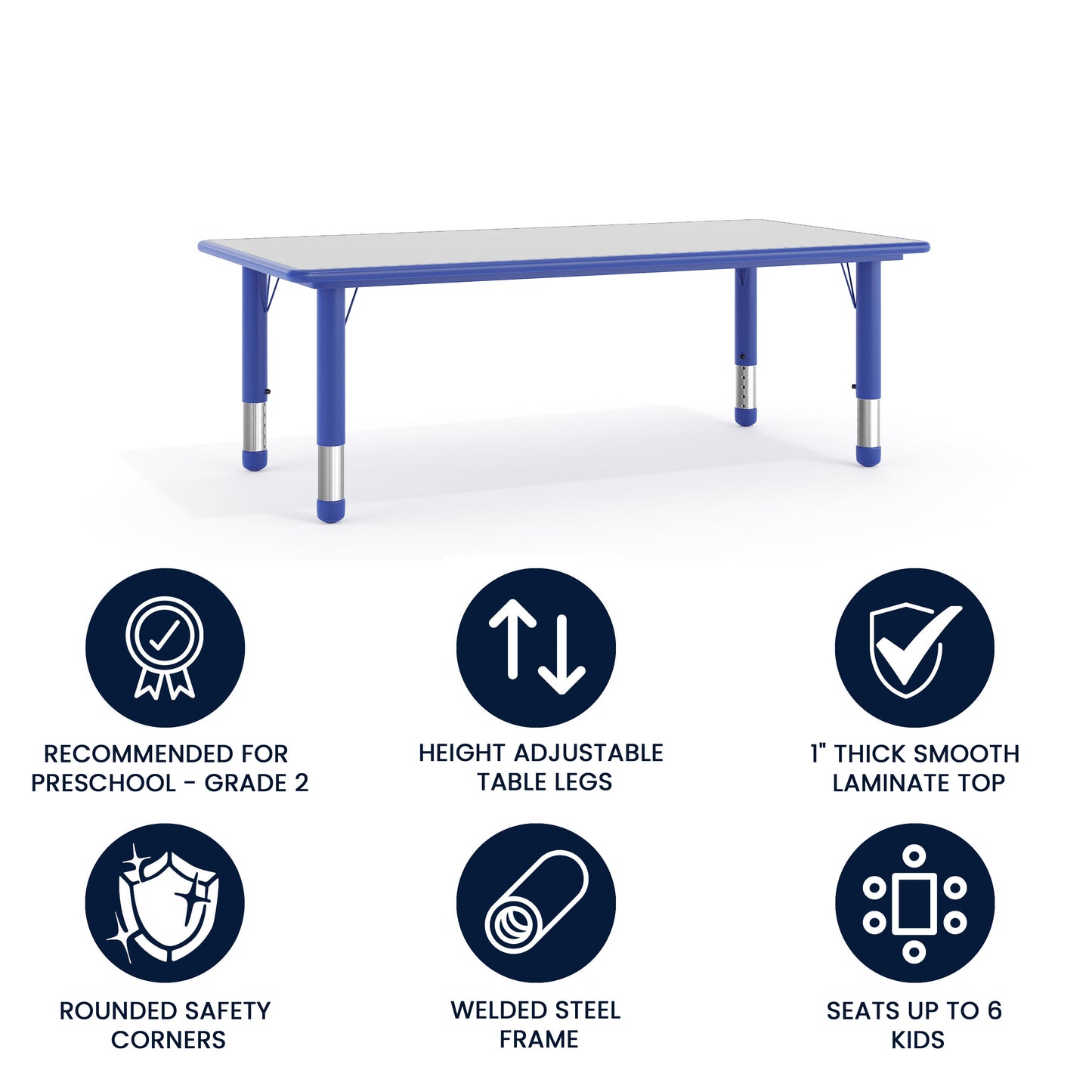 Wren Adjustable Height Kids Activity Table, Blue/Gray Plastic, 23.6"W x 47.25"L, Rectangular, Table Only Blue