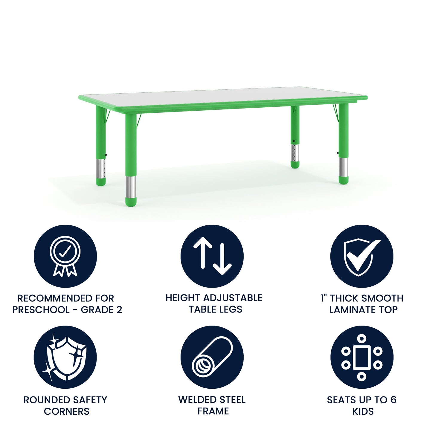 Wren Adjustable Height Kids Activity Table, Green/Gray Plastic, 23.6"W x 47.25"L, Rectangular, Table Only Green