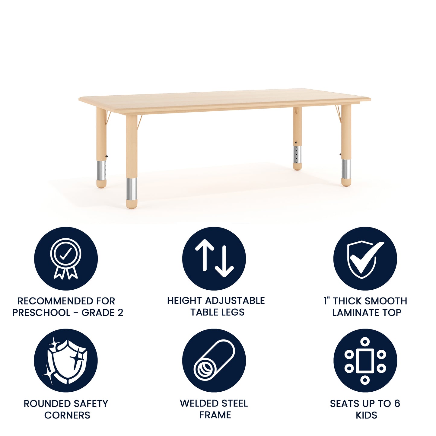 Wren Adjustable Height Kids Activity Table, Natural Plastic, 23.6"W x 47.25"L, Rectangular, Table Only Natural YU-YCY-060-RECT-TBL-NAT-GG