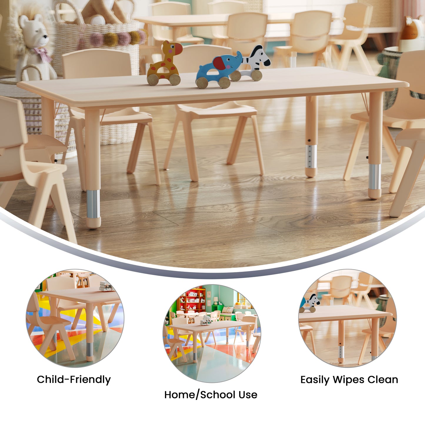 Wren Adjustable Height Kids Activity Table, Natural Plastic, 23.6"W x 47.25"L, Rectangular, Table Only Natural YU-YCY-060-RECT-TBL-NAT-GG