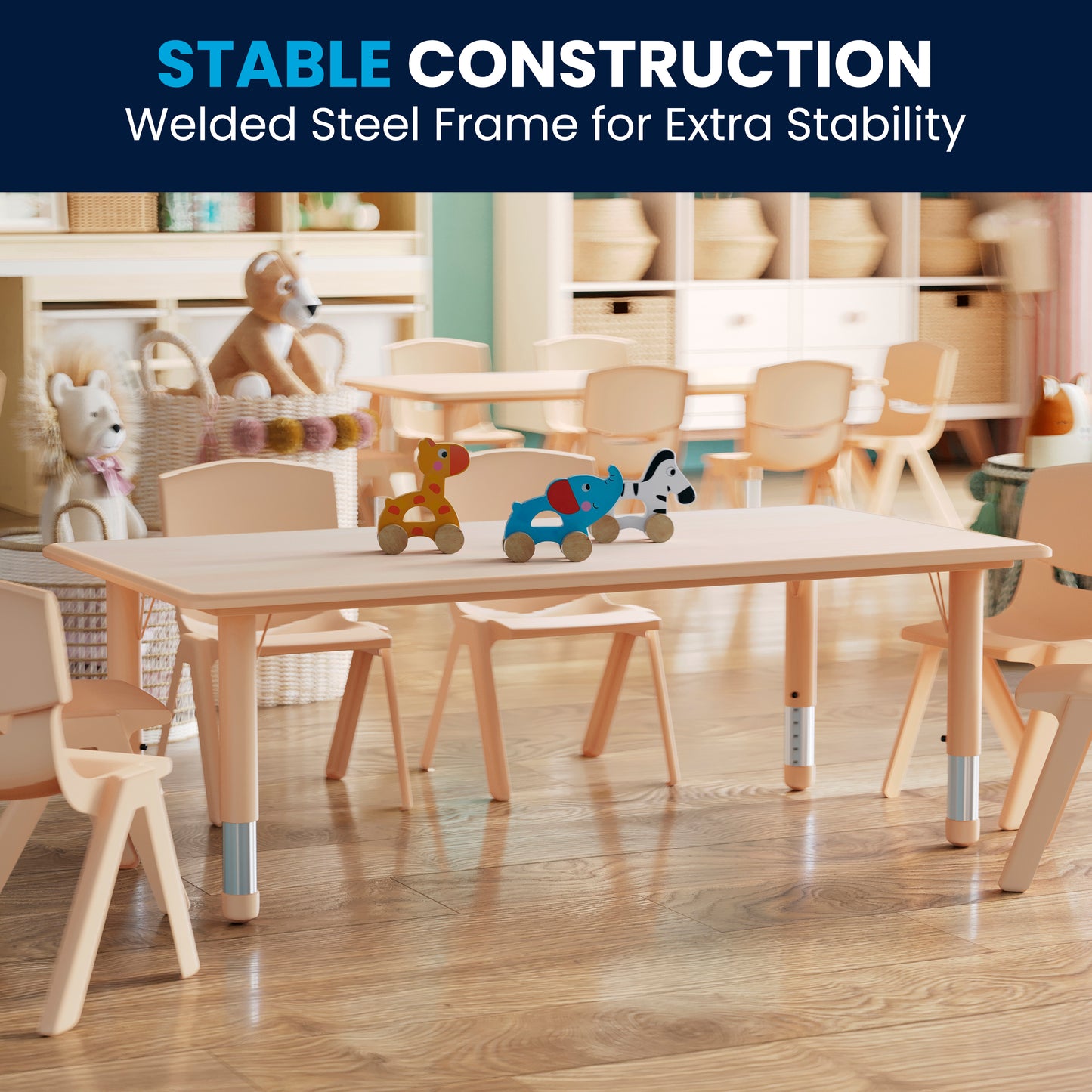 Wren Adjustable Height Kids Activity Table, Natural Plastic, 23.6"W x 47.25"L, Rectangular, Table Only Natural YU-YCY-060-RECT-TBL-NAT-GG