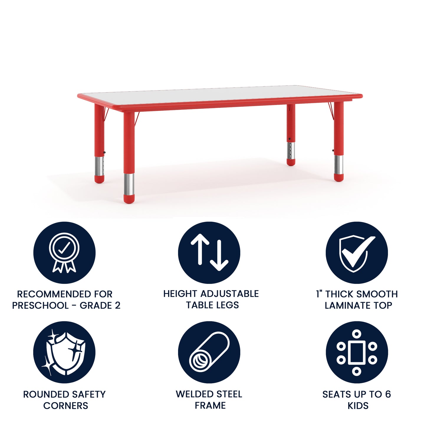 Wren Adjustable Height Kids Activity Table, Red/Gray Plastic, 23.6"W x 47.25"L, Rectangular, Table Only Red