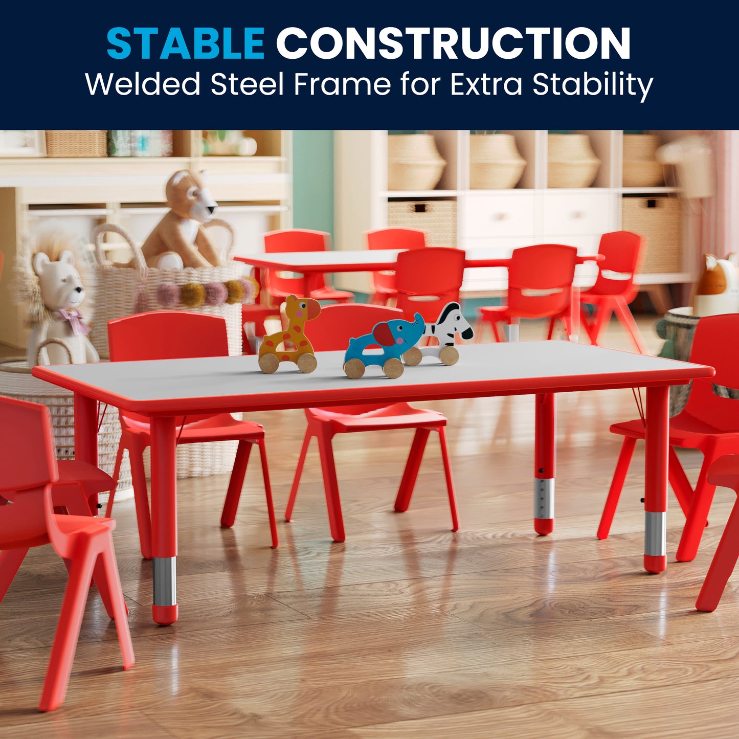 Wren Adjustable Height Kids Activity Table, Red/Gray Plastic, 23.6"W x 47.25"L, Rectangular, Table Only Red