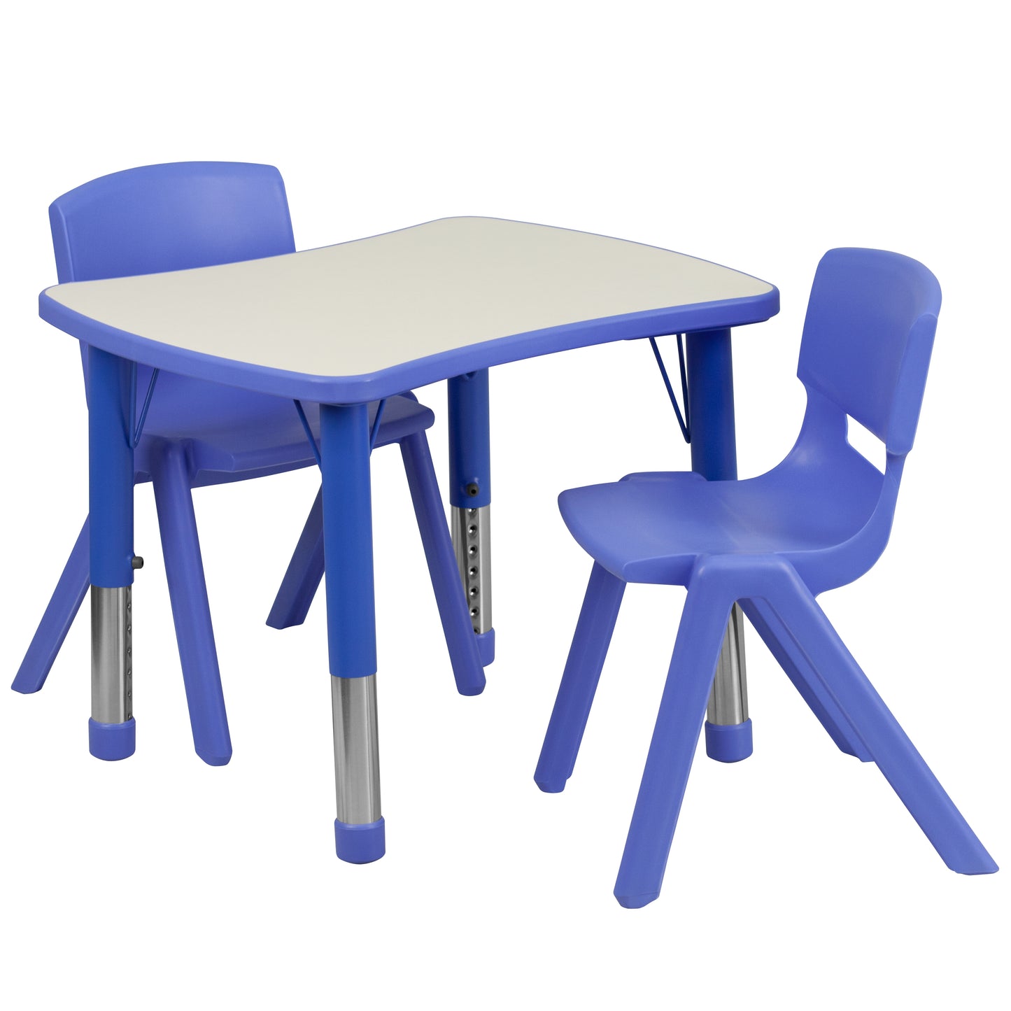 Emmy 21.875''W x 26.625''L Rectangular Blue Plastic Height Adjustable Activity Table Set with 2 Chairs Blue YU-YCY-098-0032-RECT-TBL-BLUE-GG