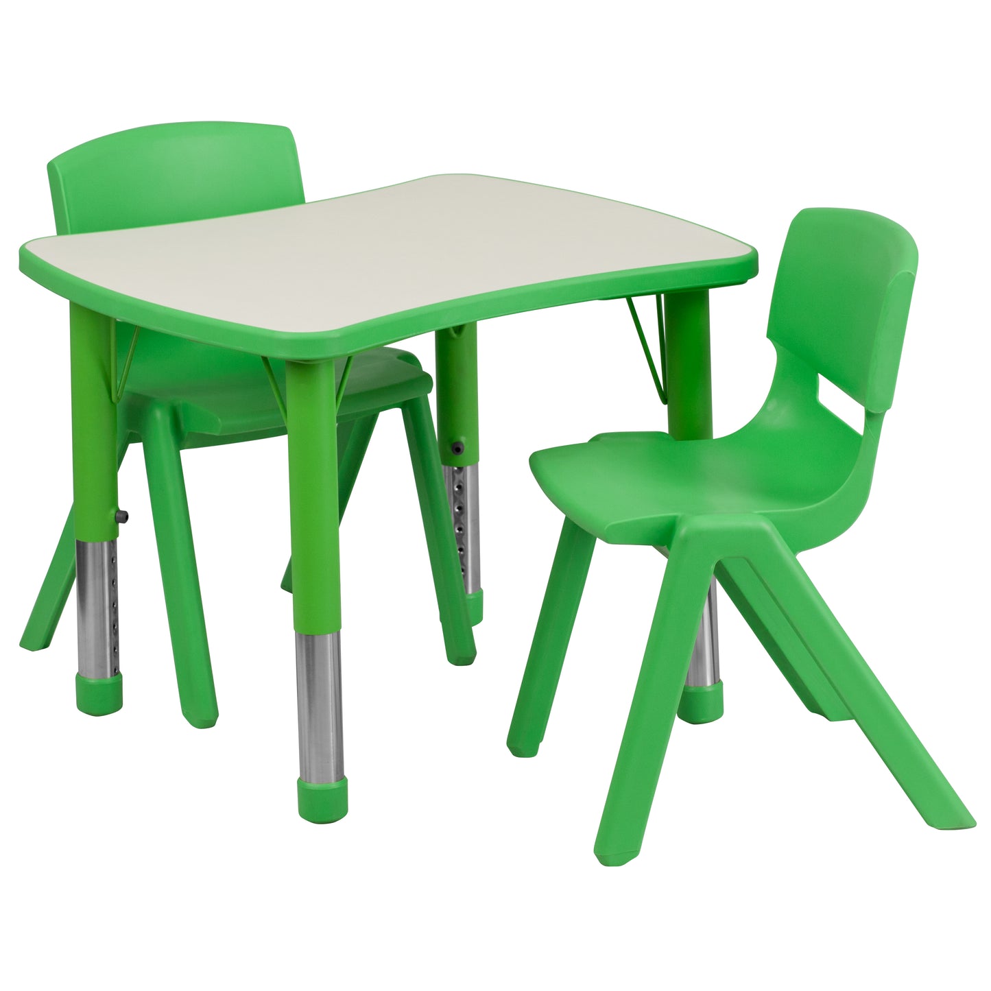 Emmy 21.875''W x 26.625''L Rectangular Green Plastic Height Adjustable Activity Table Set with 2 Chairs Green