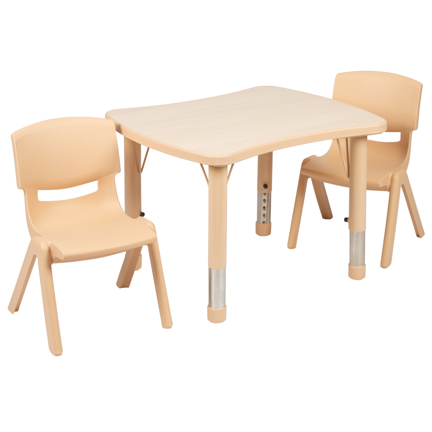 Emmy 21.875"W x 26.625"L Rectangular Natural Plastic Height Adjustable Activity Table Set with 2 Chairs Natural