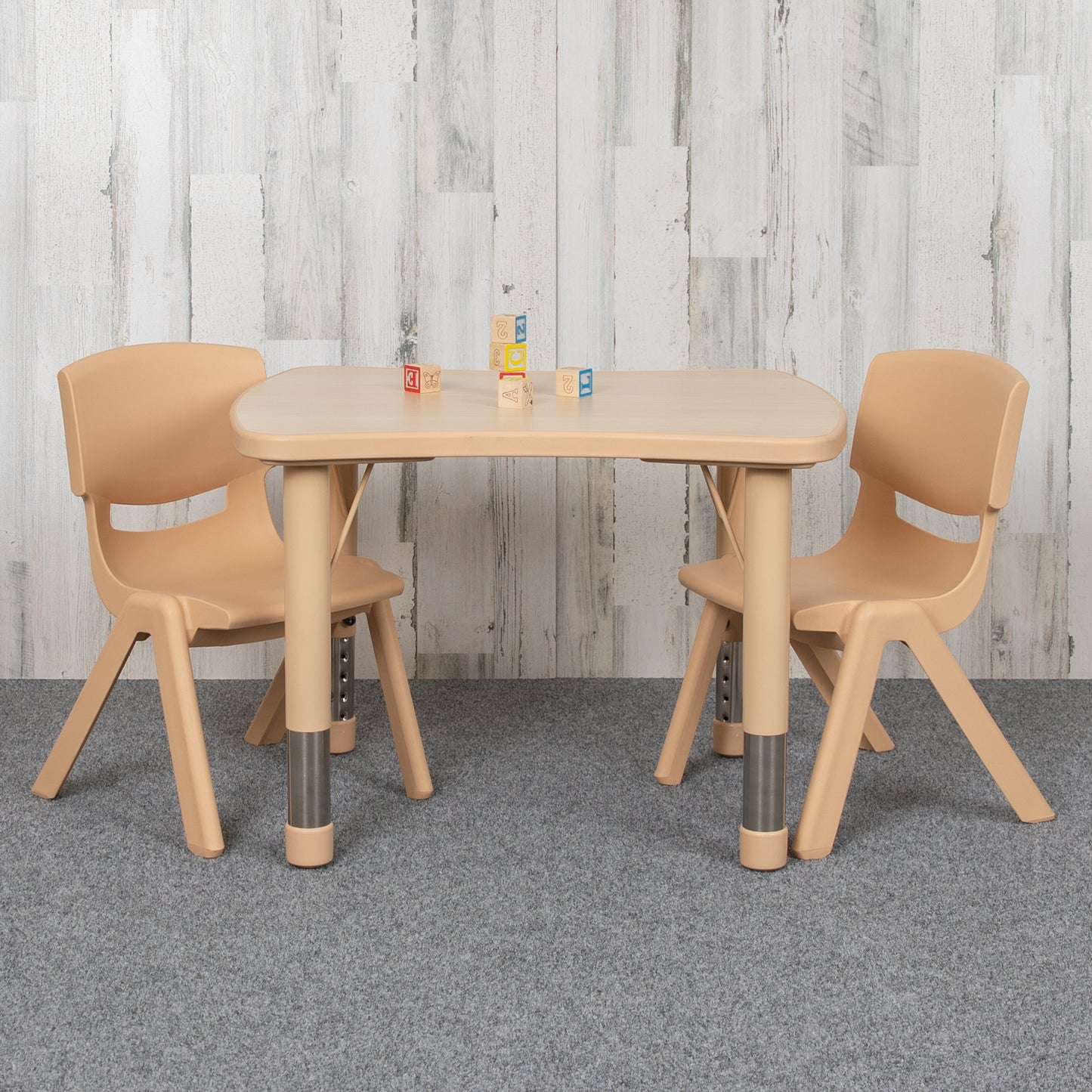 Emmy 21.875"W x 26.625"L Rectangular Natural Plastic Height Adjustable Activity Table Set with 2 Chairs Natural
