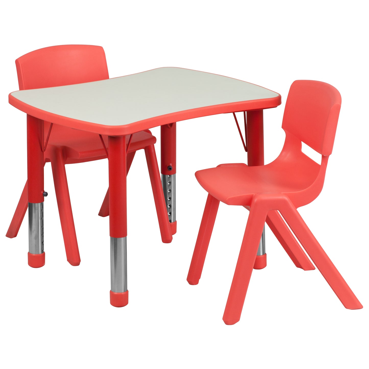Emmy 21.875''W x 26.625''L Rectangular Red Plastic Height Adjustable Activity Table Set with 2 Chairs Red