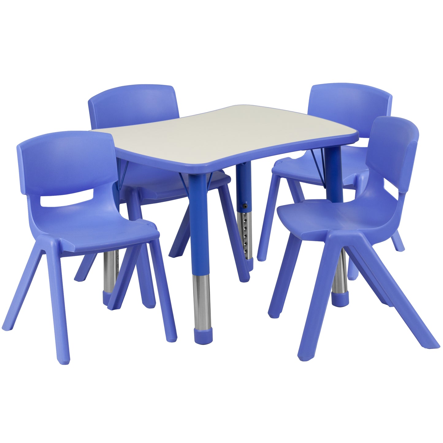 Emmy 21.875''W x 26.625''L Rectangular Blue Plastic Height Adjustable Activity Table Set with 4 Chairs Blue