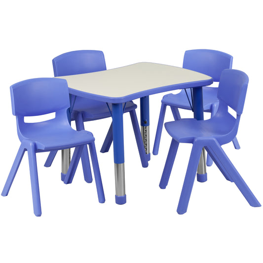 Emmy 21.875''W x 26.625''L Rectangular Blue Plastic Height Adjustable Activity Table Set with 4 Chairs Blue