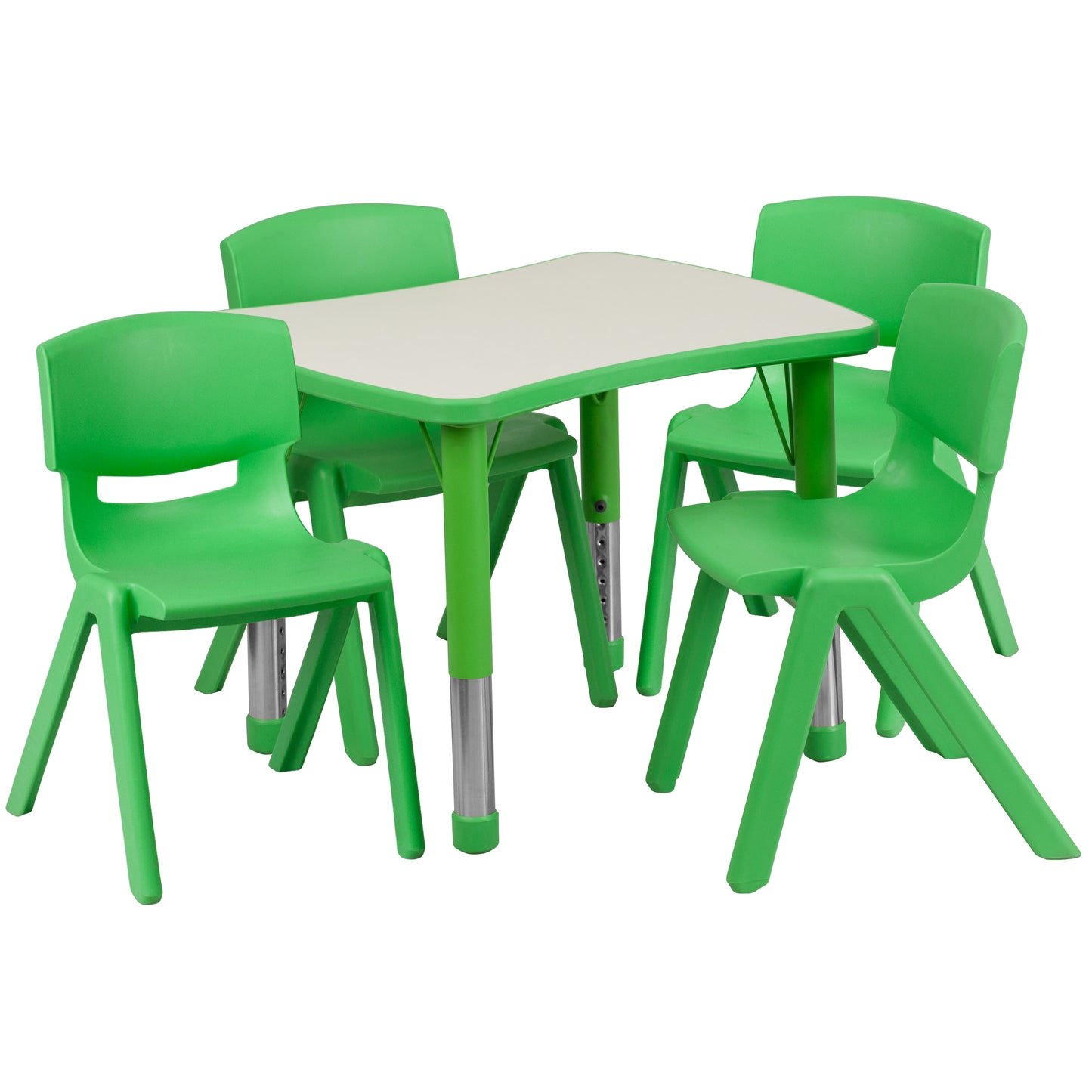 Emmy 21.875''W x 26.625''L Rectangular Green Plastic Height Adjustable Activity Table Set with 4 Chairs Green