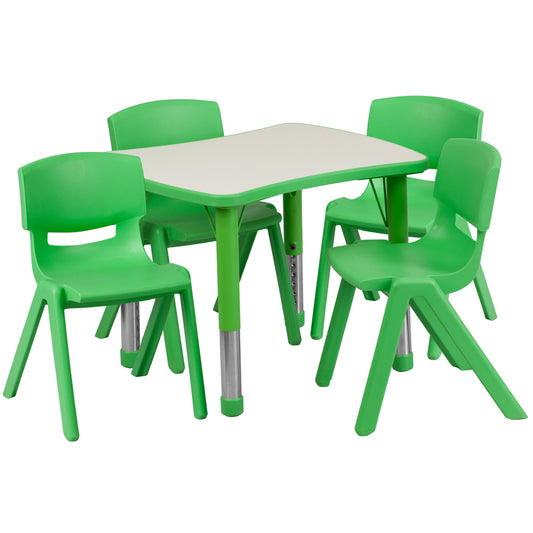 Emmy 21.875''W x 26.625''L Rectangular Green Plastic Height Adjustable Activity Table Set with 4 Chairs Green